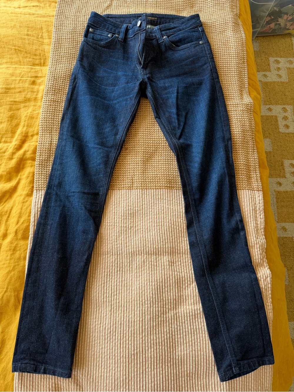 Nudie Jeans Dark Blue Skinny Lin Worn Indigo Organic Cotton Stretch Denim 30x30